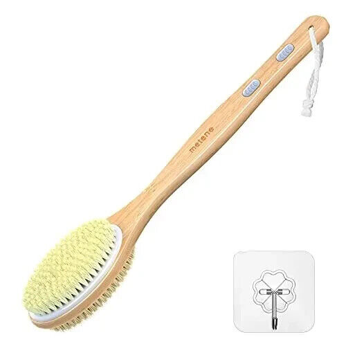 Long Handle Body Brush Bamboo Dual-Sided Back Scrubber Shower Bath Spa Wet / Dry - Picture 2 of 8