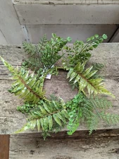 Artificial GREEN FERN CANDLE RING Floral Wreath 4.5" In / 12" out Summer/Fall