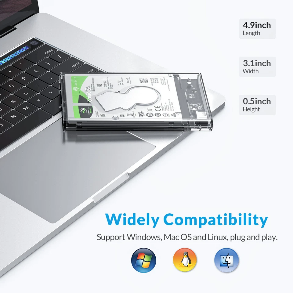 ORICO 2.5'' Hard Drive Enclosure Type-C 10Gbps HDD Enclosure for Seagate Samsung - Image 3 of 4