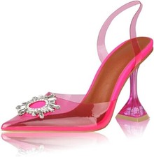 Womens Clear Heeled Sandals Pointed Toe Crystal Rhinestones Sparkly High 5.5