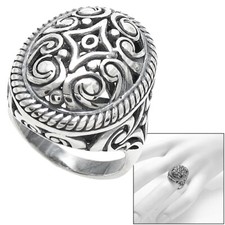 925 Sterling Silver Domed Intricate Swirls Design Oval Ring Size 5-10