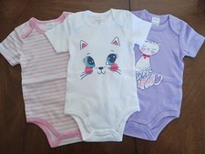 Girl Size 3-6 Months One Piece Cotton Bodysuits, Short Sleeve lot 3 Peice 9.74