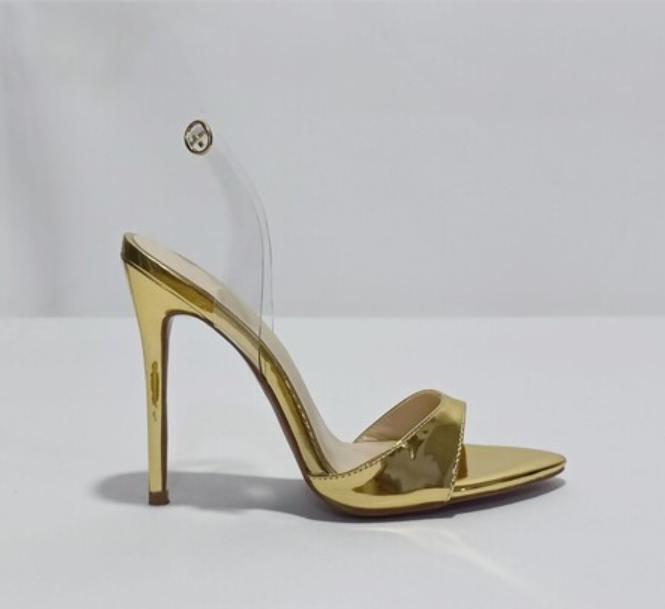 PANTOFOLA D’ORO Sandalo donna estivo punta aperta tacco alto oro pvc scarpa décolleté festa nuovo