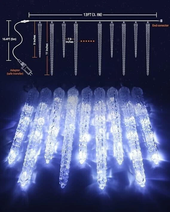 White 20 Tubes 90 LED Outdoor Icicle Lights, 8 Lighting Modes Memory Function - Image 2 of 4