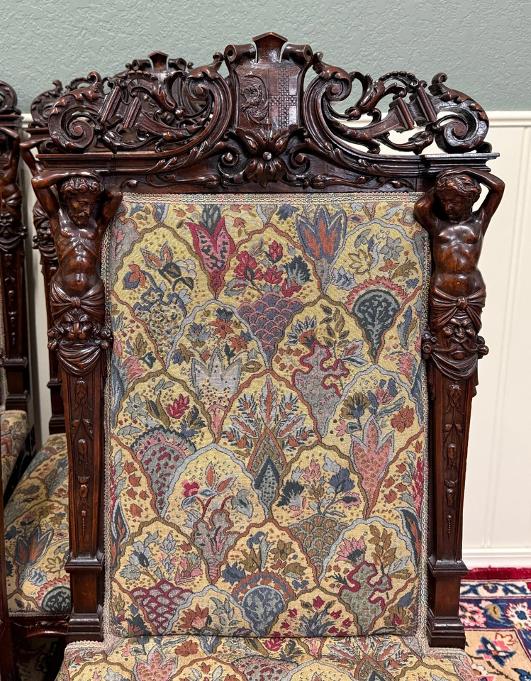 Antique French SET OF 8 Dining Chairs Upholstered Carved Walnut  19thC EXQUISITE - Image 3 of 4