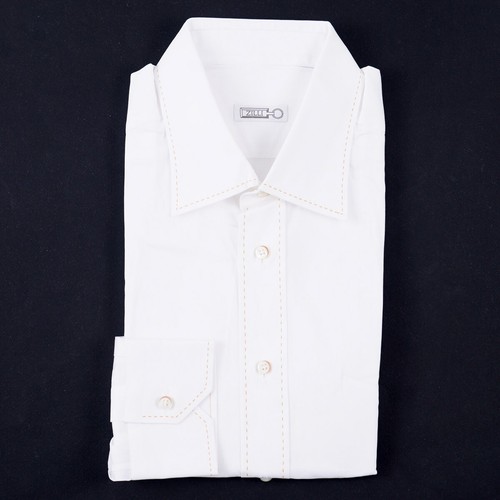 Zilli White Cotton Dress Shirt with Contrast Orange Stitch 16.5 (Eu 42) NWT