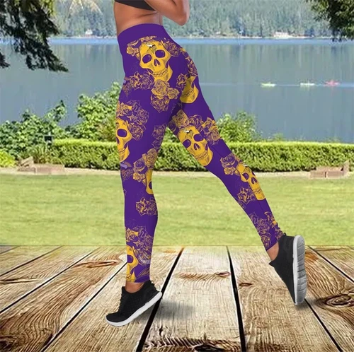 Minnesota Football Leggings Yoga Pants, Vikings Skull Football Leggings, Vikings Game Day Football Leggings