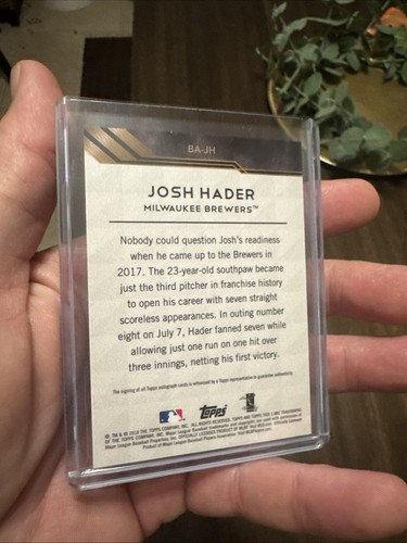 2018 Topps Tier 1 Break Out Auto /275 Josh Hader #BA-JH Auto Padres Brewers - Picture 2 of 2