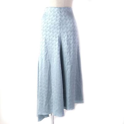 FENDI Light Blue Silk Logo Asymmetry Long Skirt Size 36