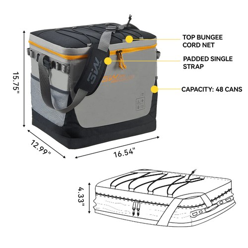 3W Cooler Bag 48Cans Insulated Soft Leakproof Portable 35L with Carry Strap - Picture 3 of 6