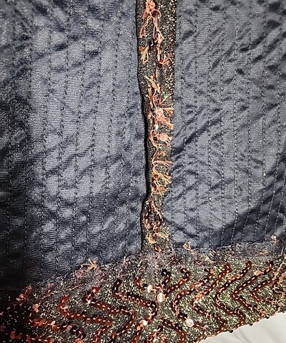 Copper Shiny Sequin Beaded Button Long Opera Trench Coat Size L-XL Vintage Read - Picture 21 of 24
