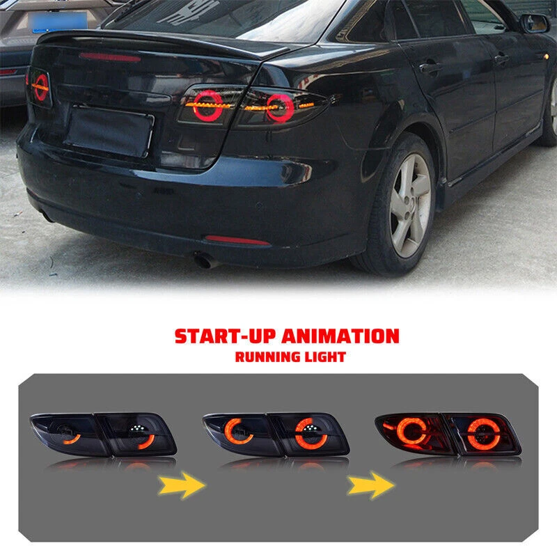 Black LED Sequential Rear Lamp Tail Light For Mazda 6 Sedan Animation 2003-2008 - Imagem 4 de 4