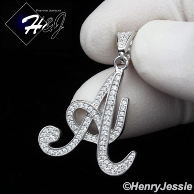 MEN WOMEN SOLID 925 STERLING SILVER ICY BLING CZ 26 INITIAL MEN WOMEN SOLID 925 STERLING SILVER ICY BLING CZ 26 INITIAL