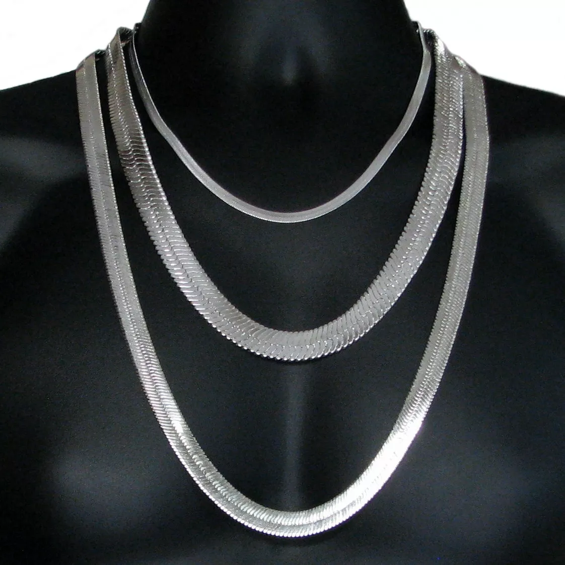 Solid 925 Sterling Silver Herringbone Chain Necklace 3-9mm 14