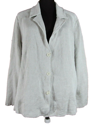 Eileen Fisher Off White Cotton Metallic Notch Collar Ribbed Knit Jacket 3X NWT