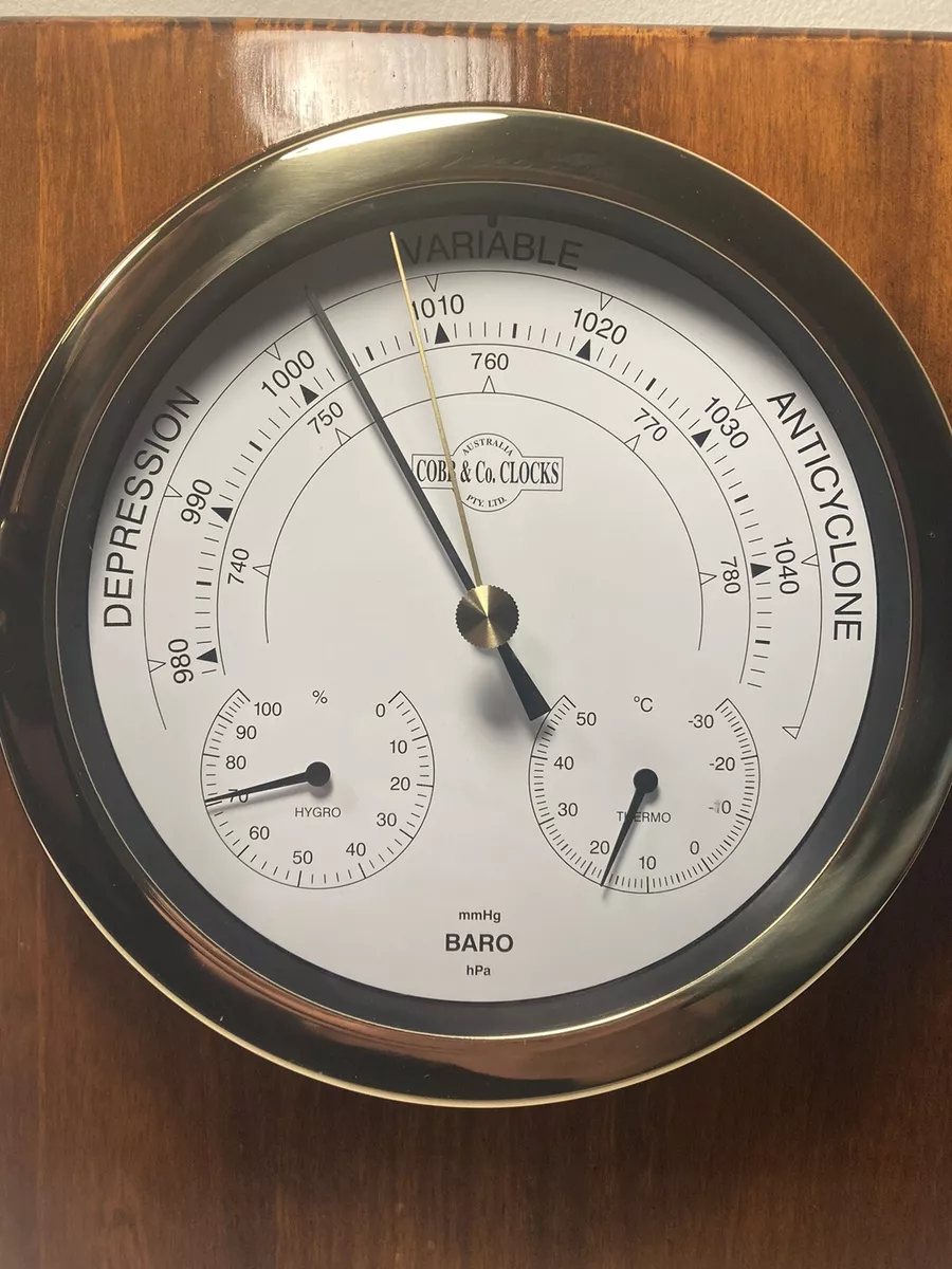Cobb Co. Clocks Australia Brass Weather Station Barometer Wood