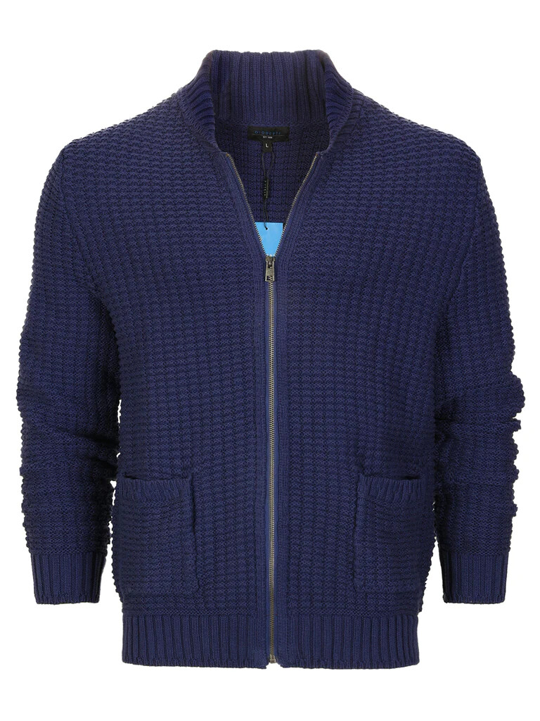 Men's 100% Cotton Full Zip Milano Rib Knitted Cardigan Sweater