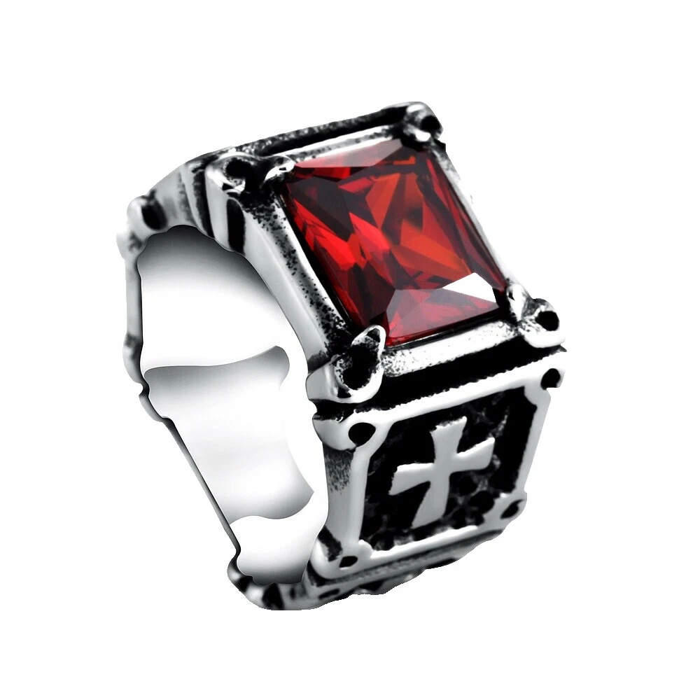 Anillos de Acero Inoxidable de granate para hombres