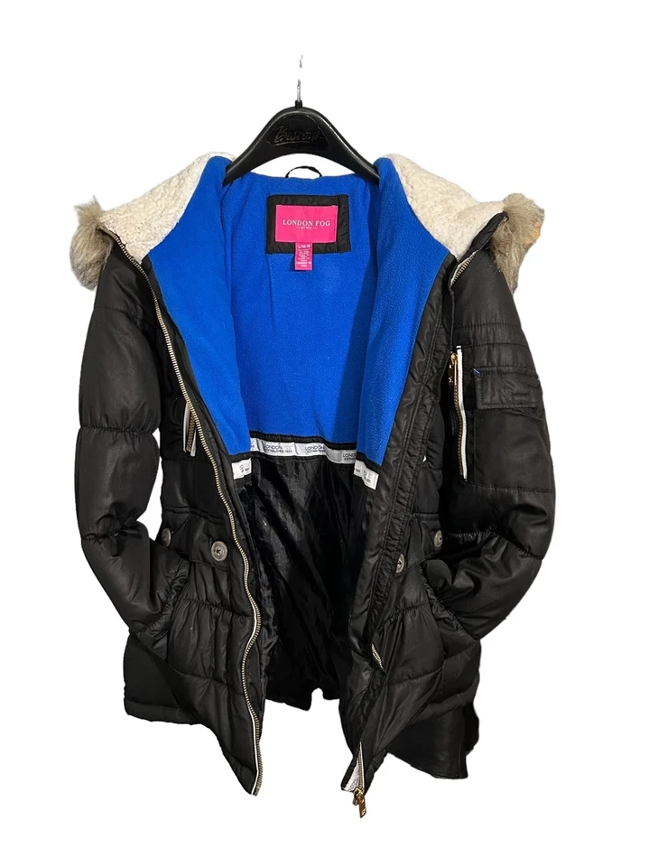 Chaqueta de expedición LONDON FOG para niñas (M/10-12) negra con cremallera con capucha forrada de piel Foto 4 de 4