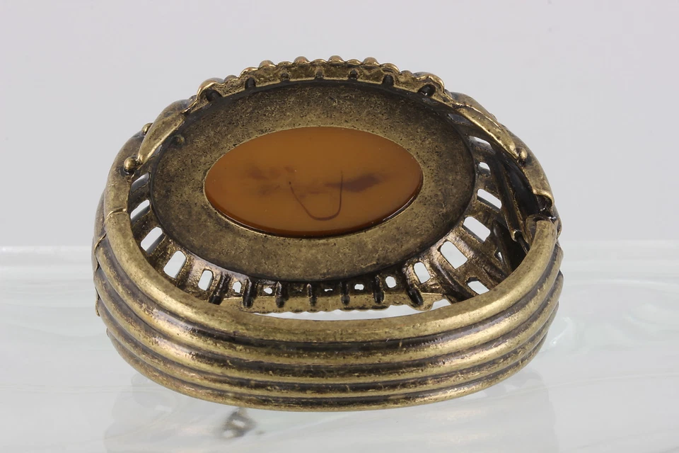 ANTIQUE BRASS HINGED CHUNKY AMBER STONES BRACELET FASHION 2373 - Image 3 of 4