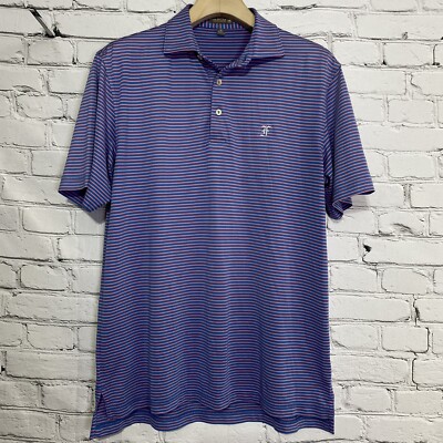 Peter Millar Summer Comfort Donald Stripe Mesh Polo Size M Mediterranean Blue