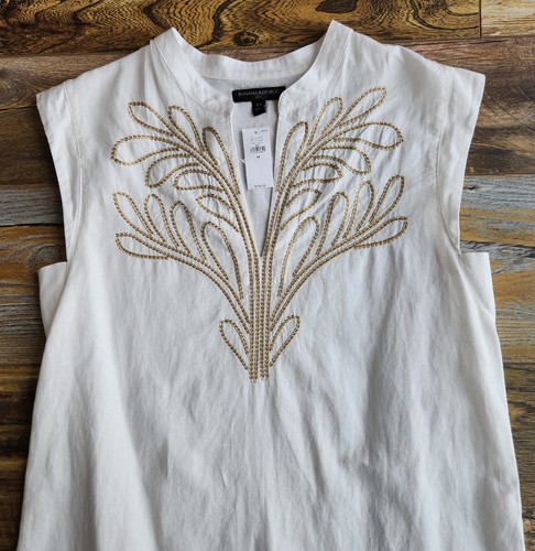 NEW Banana Republic Embroidered Linen Blend Midi Shift Dress Sleeveless White XS - Picture 5 of 12