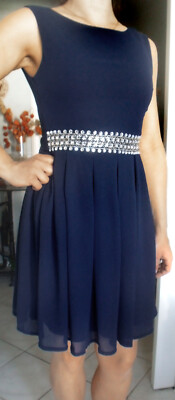 Damen Kleid, Lagen-Kleid, Strass, Partykleid, CLUB L. Gr.38 (10) dunkelblau, neu
