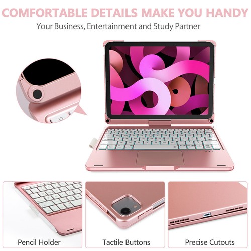 Backlit Touchpad Keyboard Case With Rotate For iPad 7/8/9/10th 11th Air 5 4 Pro - Picture 22 of 32