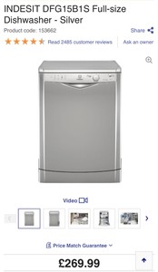 indesit dishwasher silver