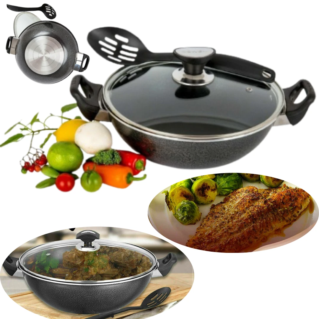 Non Stick Induction Wok Pan Karahi with Lid Fry Deep Cooking Frying Pan Kadai UK
Opens in a new wind