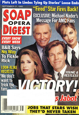 Soap Opera Digest Sept. 21 1999 Peter Bergman Eileen Davidson Priscilla Garita