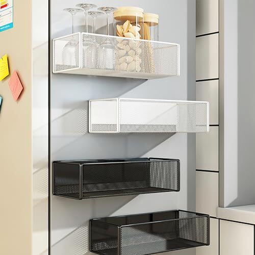 Magnetic Basket Organizer Holder for Fridge Magnetic Storage Bin Large, Black - Picture 6 of 7