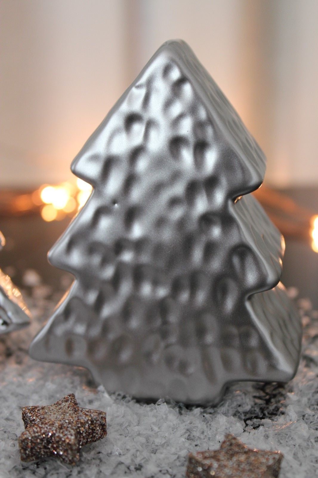 2x Deko Tannenbaum Weihnachtsbaum 10cm Keramik silber chrom design