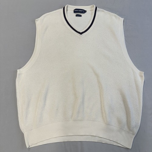 Golf Polo Ralph Lauren Mens XL White Pima Cotton V Neck Sweater Vest