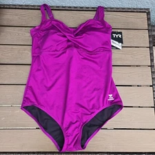TYR Women's Purple Twisted Bra Control Fit One Piece Swimsuit SZ 20 New