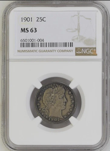 1901 NGC MS63 Silver Barber Quarter 25c. Our T5103