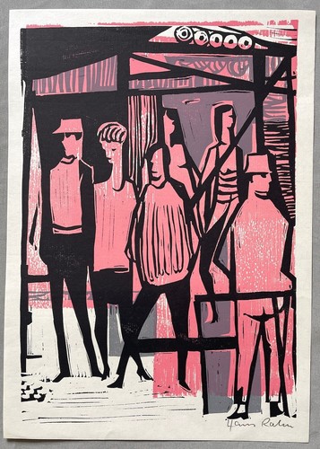 Hans Rahn 1905 - 1991 farbiger Linolschnitt , signiert
