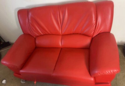 Red Leather Sofa Set 2 Pcs