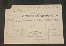 1902 Glendale Elastic Fabrics Co Billhead Receipt Easthampton, MA