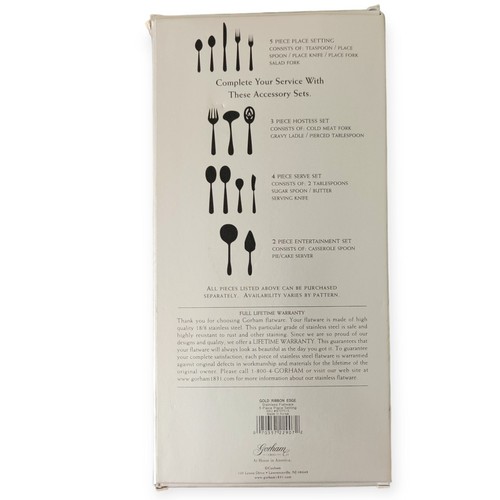 New Gorham Golden Ribbon Edge Stainless 5-Piece Place Setting in Box - Picture 4 of 5