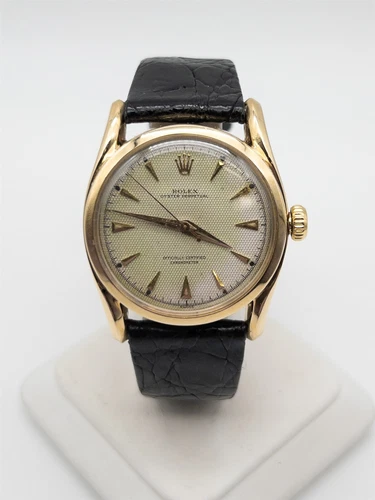Vintage 1940s 34mm ROLEX Oyster Perpetual 18k Yellow Gold Mens Textured Watch