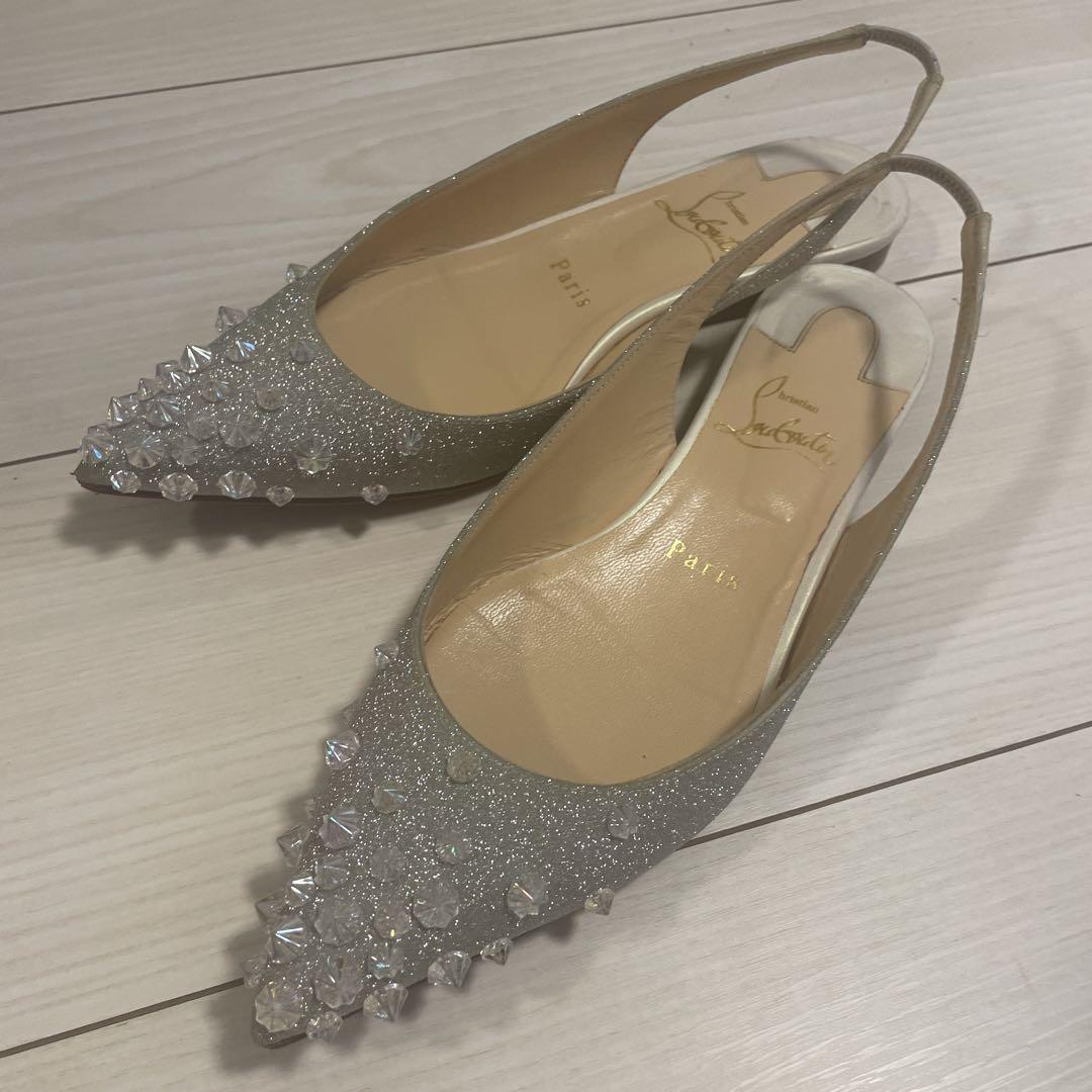 Used Christian Louboutin Mules Sandals Heel Studs Glitter