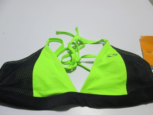 NWT Champion Womens Size S Bikini Top Black/Lime Bralette Lined Logo Swimwear