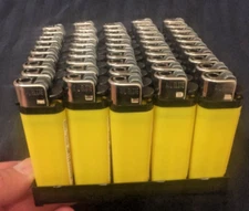 Yellow Wt Silver Cap  Disposable Lighters Adjustable Flame (50) Display