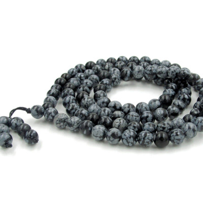 8mm Snowflake Obsidian Round Gems Tibet Buddhist 108 Prayer Beads Mala Necklace