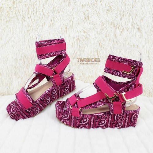 Bandana 2" Plataforma Arnés Correa Sandalia Zapatos EE. UU. 6-11 Fucsia Rosa Bandanna - Imagen 11 de 11