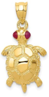 14K Gelbgold Schildkröte mit Rubin Augen Anhänger