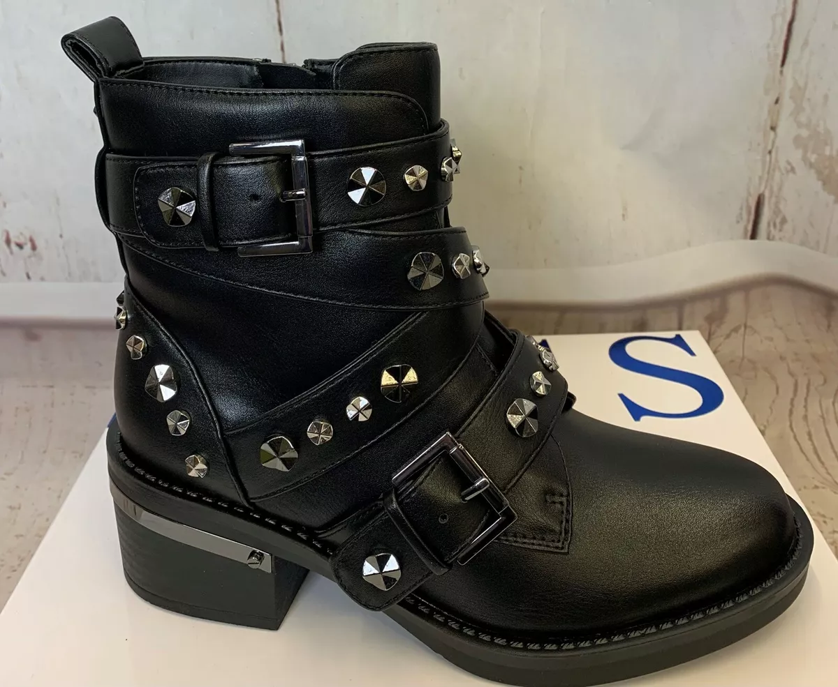 New Guess Woman s Fancey Black Ankle Boots FLFNC4ELE10 Biker RRP