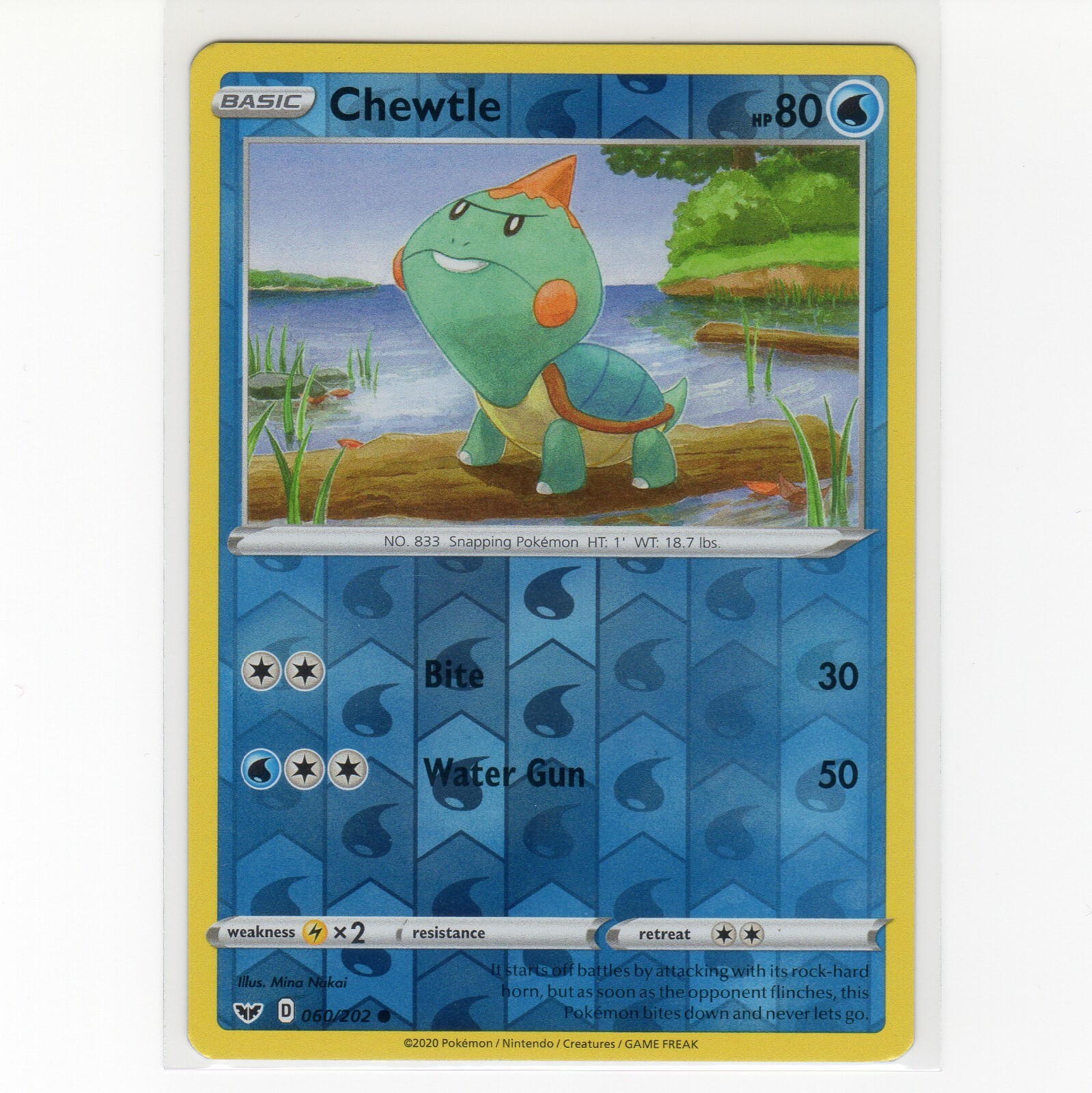 Pokémon TCG Chewtle 060/202 SWSH Base Set Reverse Holo Common Card EN-NM 2020
