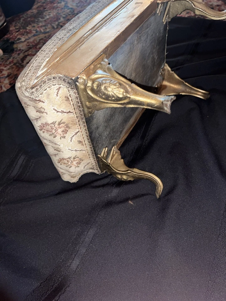 Antique Footstool French Country  Metal Legs Dainty. Curved Top! Rare - Image 3 of 4